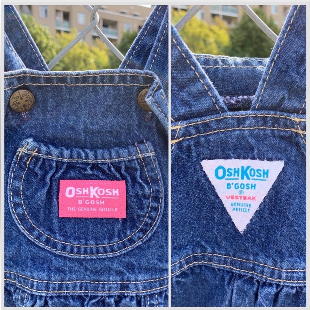 Vtg OshKosh B'Gosh Bubble Overalls Dark Denim Candy Pink Patch 2T Kidcore - Picture 4 of 6